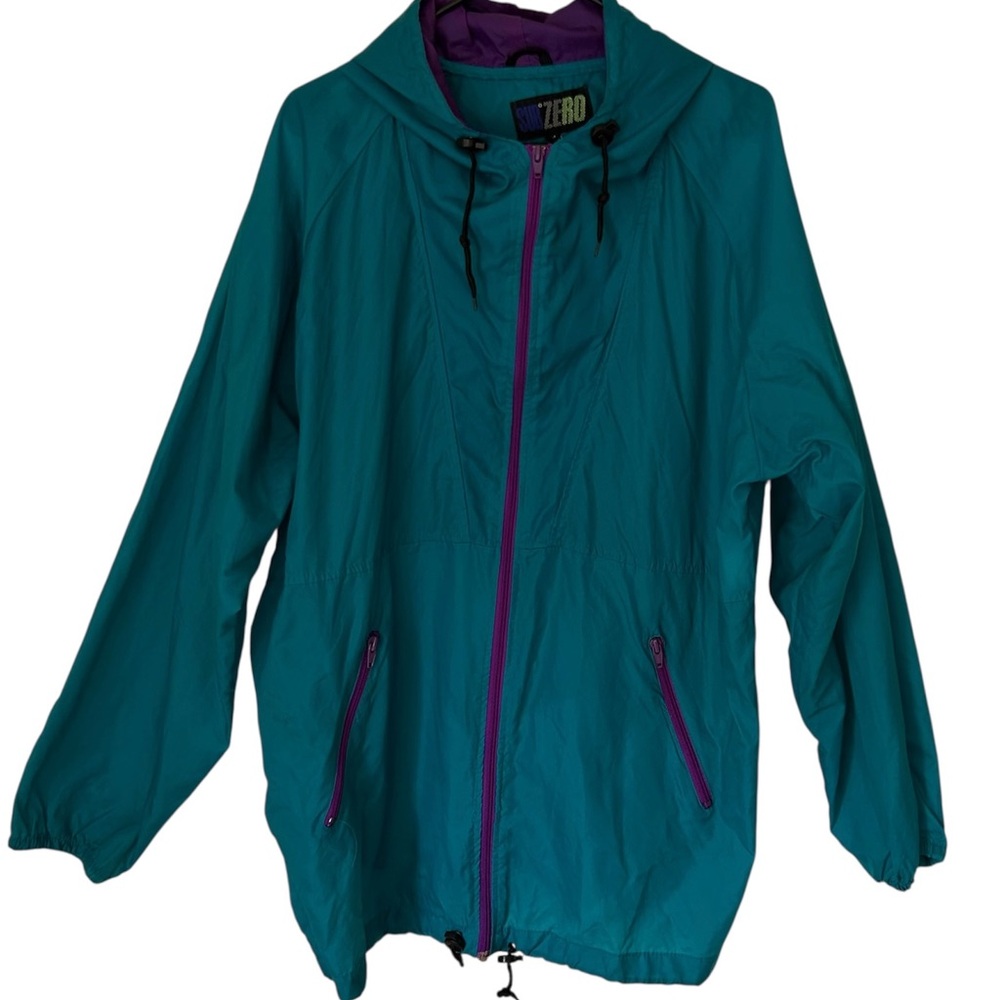 Vintage Sub Zero Nylon Windbreaker w Hood  Women’s Sz M Teal w Purple